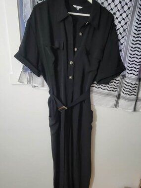 XXL Button down black plus size jumpsuit by reitmans - pockets + removable belt